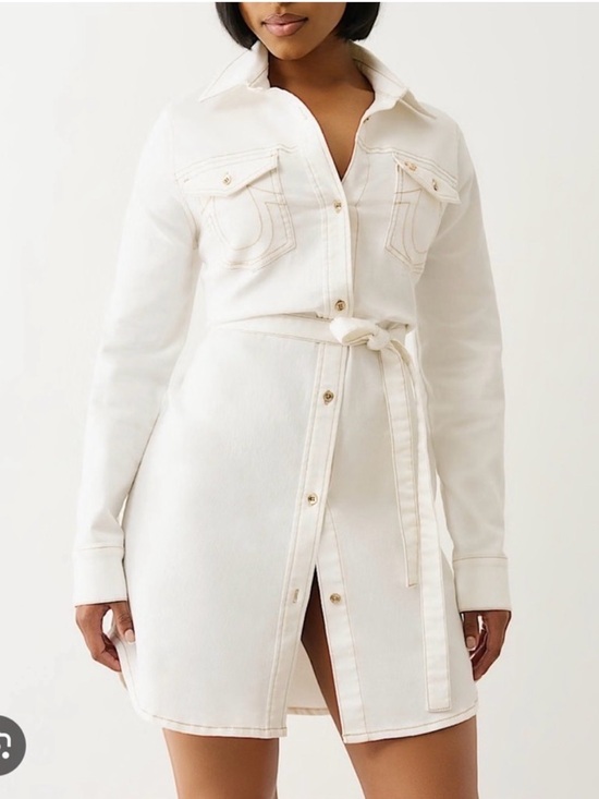 True Religion Dresses & Skirts - True Religion Ivory Long Sleeve Jean Shirt Dress